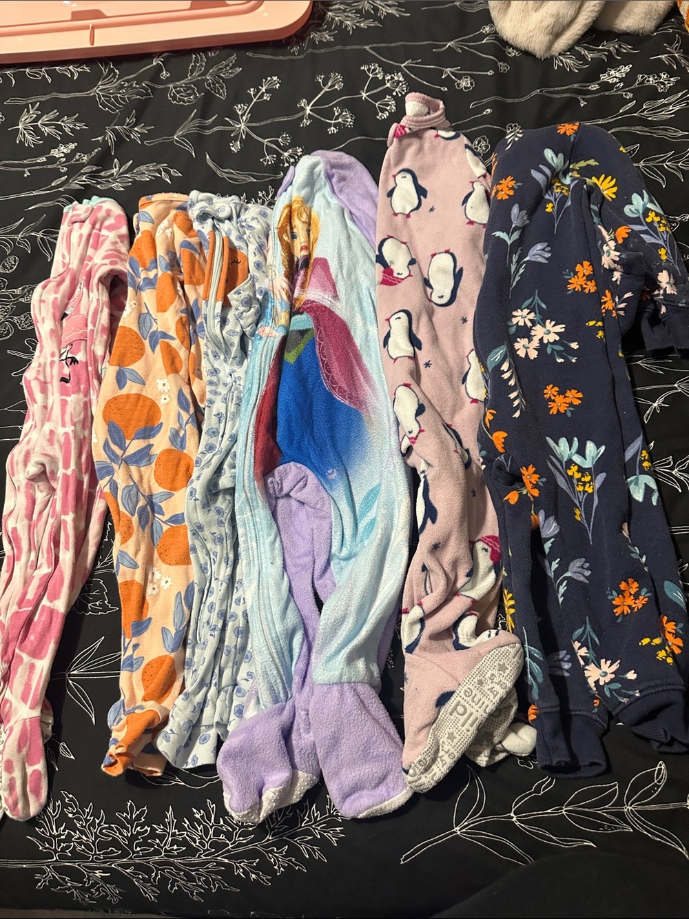 Kids Pink Penguin Footed One-Piece Pajamas